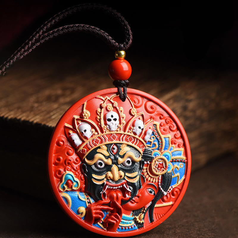 Collar con colgante de bendición de cinabrio pintado con Buddha Stones Zakiram, diosa de la riqueza