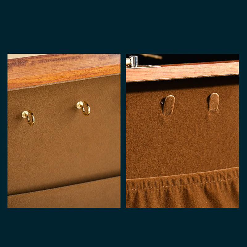 Caja de almacenamiento de joyería de palisandro hecha a mano antigua, caja organizadora de regalo de madera con flores de doble capa grande con cerradura