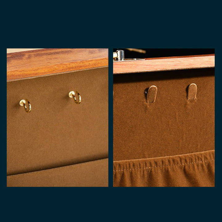 Caja de almacenamiento de joyería de palisandro hecha a mano antigua, caja organizadora de regalo de madera con flores de doble capa grande con cerradura