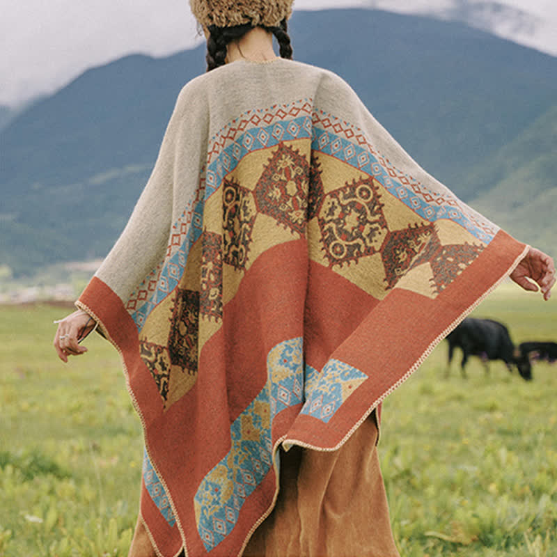 Bufanda de capa cálida de invierno con patrón de diamantes de chal tibetano de Buddha Stones