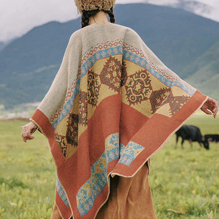 Bufanda de capa cálida de invierno con patrón de diamantes de chal tibetano de Buddha Stones