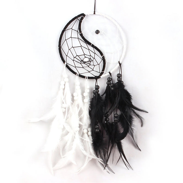 Atrapasueños Yin Yang, red circular con plumas, decoración de equilibrio