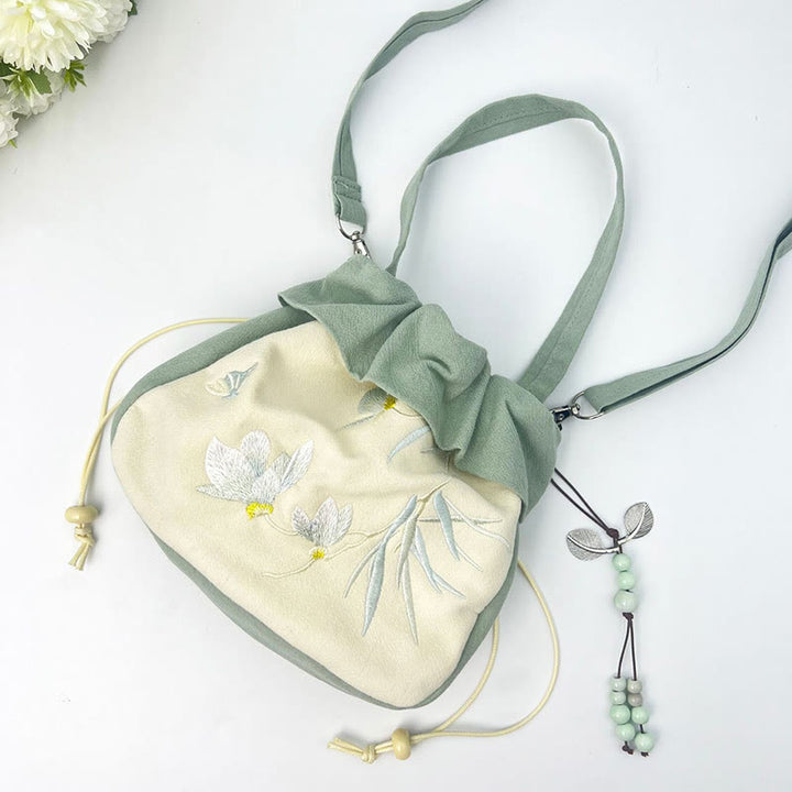 Buddha Stones Suzhou bordado Lotus Epiphyllum Magnolia algodón lino bolso bandolera bolso de hombro bolso