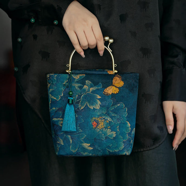 Bolso bandolera con cadena de metal, diseño de Buddha Stones y mariposas