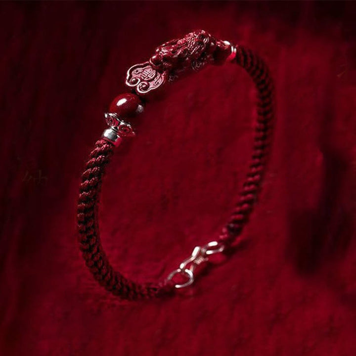 Pulsera trenzada de cinabrio PiXiu hecha a mano con Buddha Stones