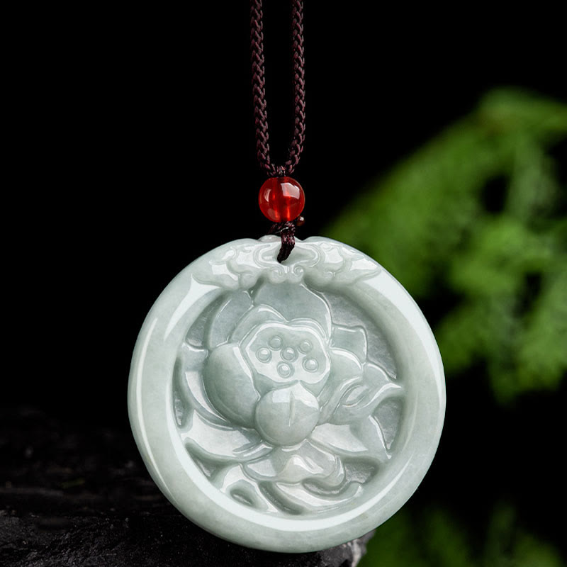 Colgante de collar de prosperidad tallada con flor de loto de jade natural con Buddha Stones - image 4