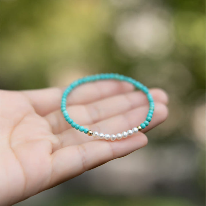 Pulsera con cuentas de perlas turquesas naturales de plata de ley 925 con Buddha Stones