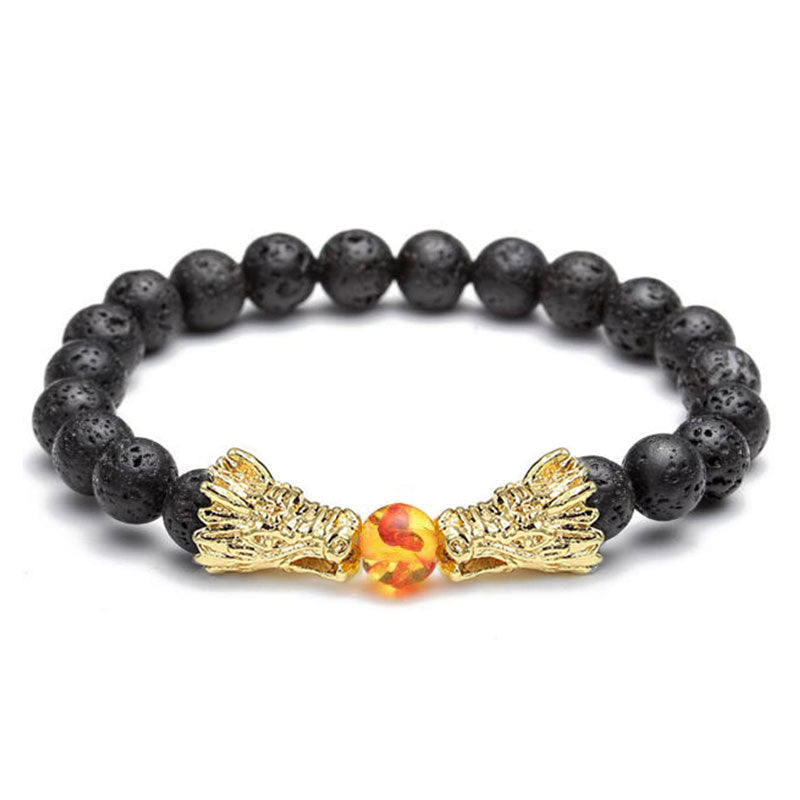 Pulsera con cuentas de bendición de dragón de roca de lava, turquesa blanca, Buddha Stones