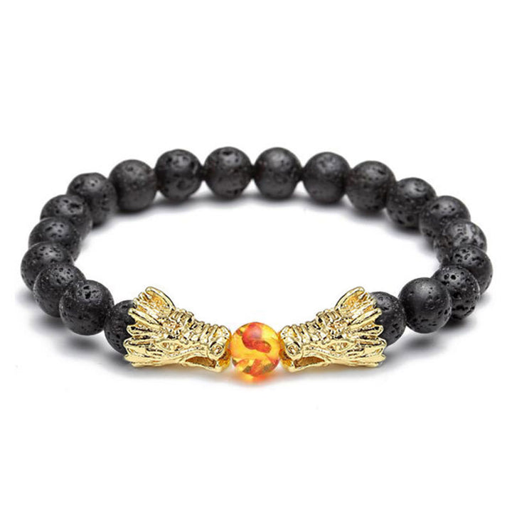 Pulsera con cuentas de bendición de dragón de roca de lava, turquesa blanca, Buddha Stones