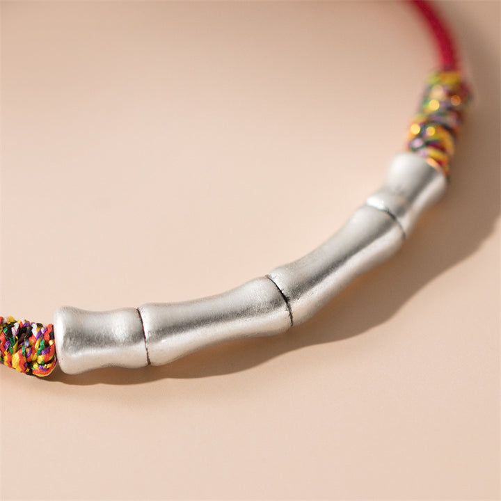 Pulsera de cuerda roja colorida con Buddha Stones de plata de ley 999, diseño de bambú de la suerte, atrae la fortuna