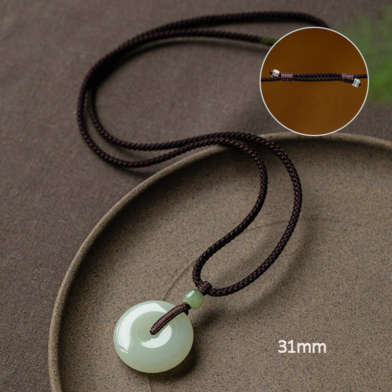 Colgante de collar de prosperidad de suerte con hebilla de paz de jade redondo natural