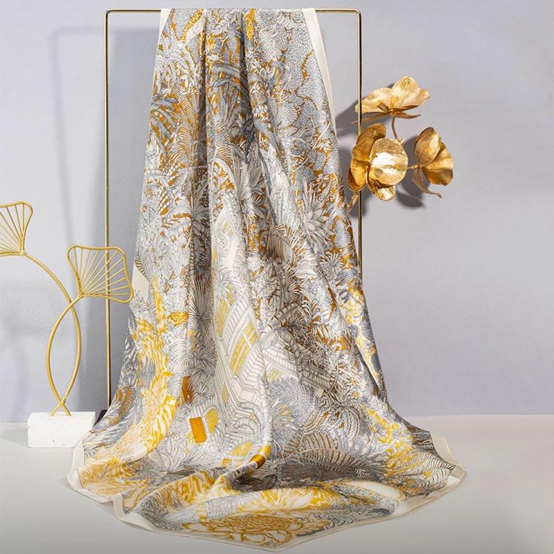 Bufanda de seda de morera 100% con pintura al óleo de jungla de Buddha Stones , bufanda de cuello de seda de doble cara de grado superior 6A - Secreto de la selva (Bosque primigenio de verano) - image 0