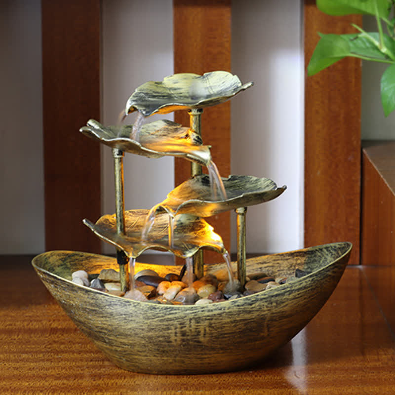 Fuente de cascada con forma de hoja de loto y Buddha Stones, adorno de mesa con luz LED, decoración para el hogar y la oficina. - Oro (versión de plástico) - image 5