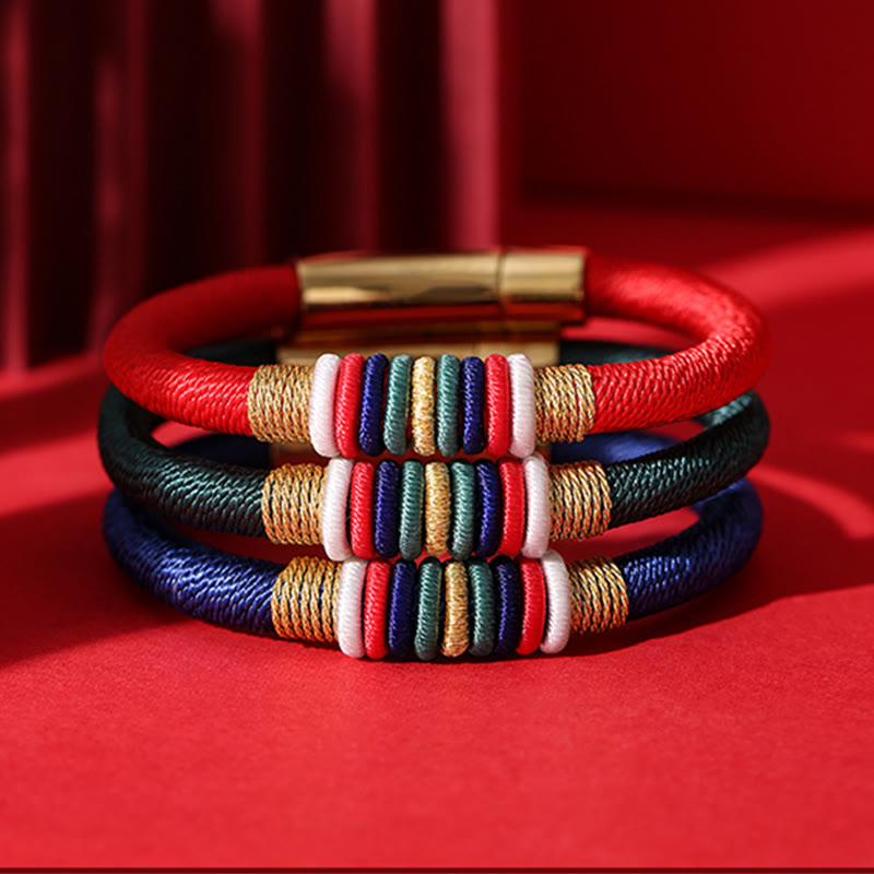 Pulsera de cuerda trenzada de la suerte de cinco elementos con nudo King Kong colorido hecho a mano tibetano con Buddha Stones