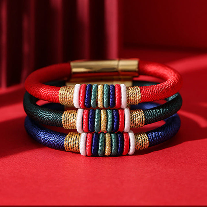 Pulsera de cuerda trenzada de la suerte de cinco elementos con nudo King Kong colorido hecho a mano tibetano con Buddha Stones