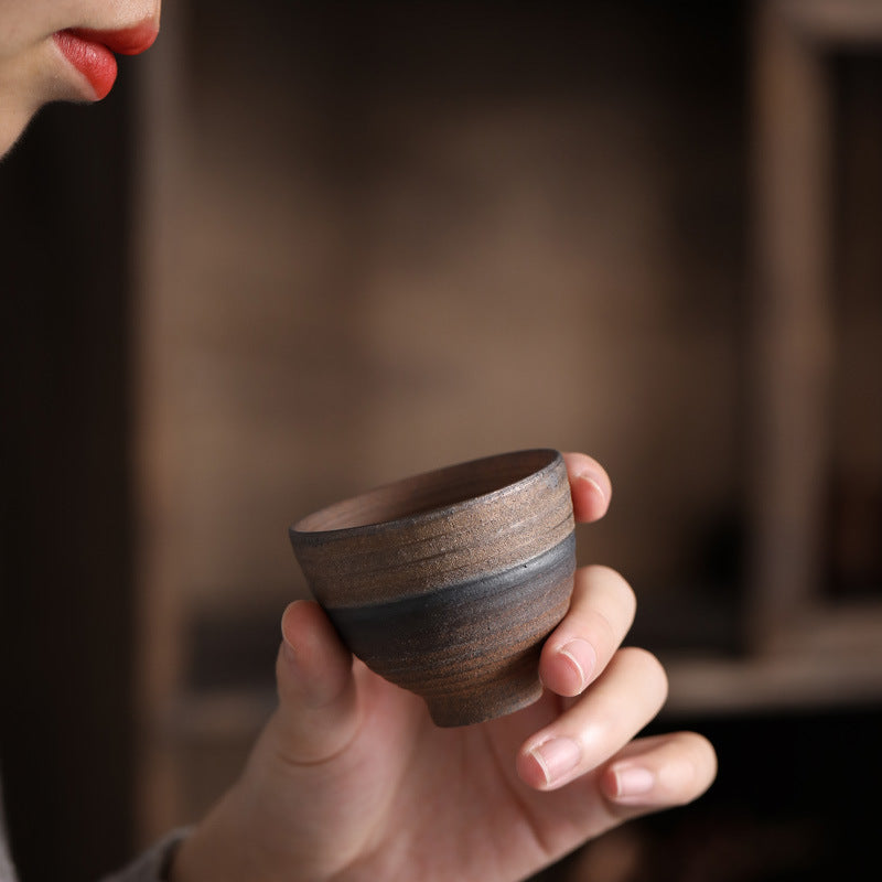 Taza de té de cerámica con textura de rayas marrones simples , Buddha Stones, tazón de taza de té de Kung Fu