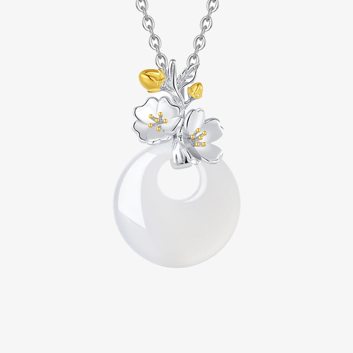 Colgante de collar de armonía de flores de doce meses de calcedonia redonda de plata de ley 925 con Buddha Stones