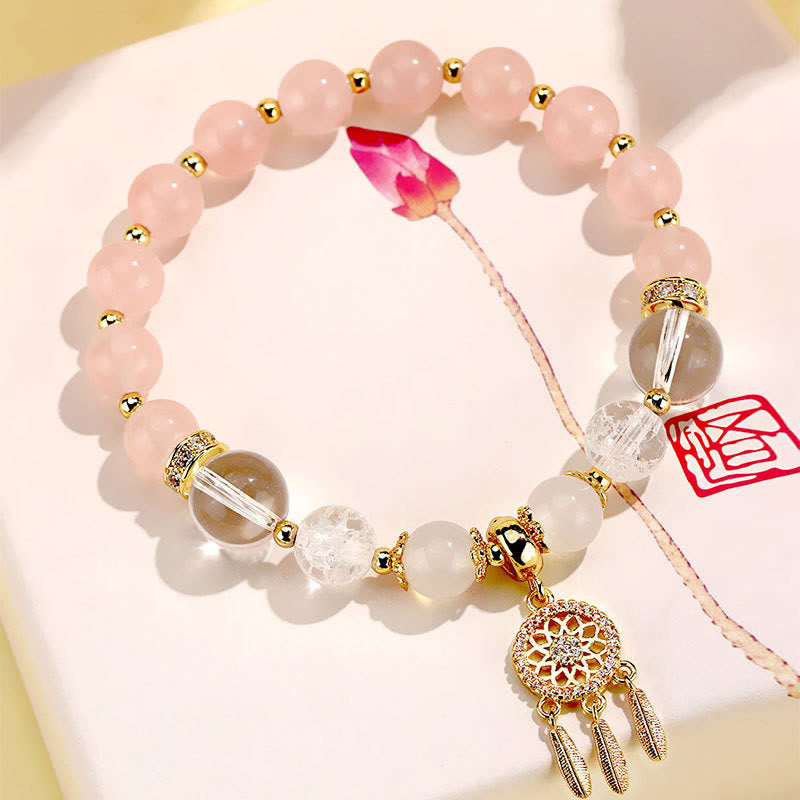 Pulsera curativa de atrapasueños de cristal de amatista, cuarzo, fresa verde, Buddha Stones