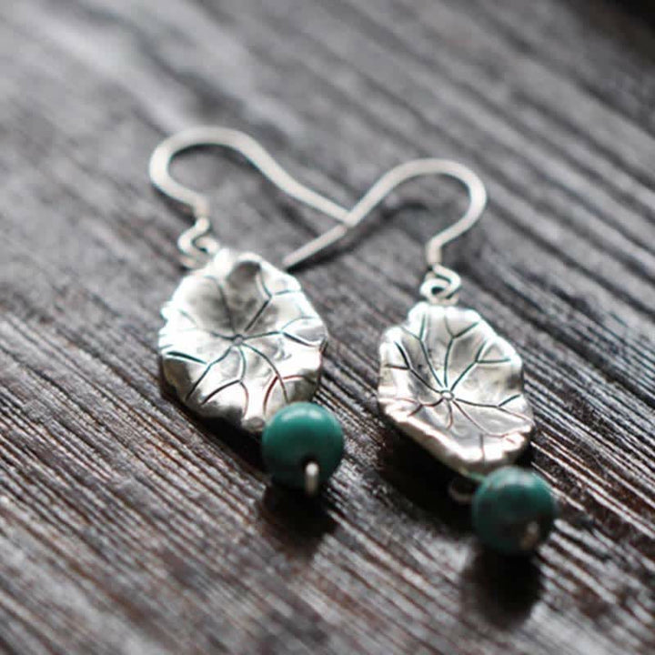 Pendientes colgantes de plata de ley 925 con protección de hoja de loto turquesa - image 8