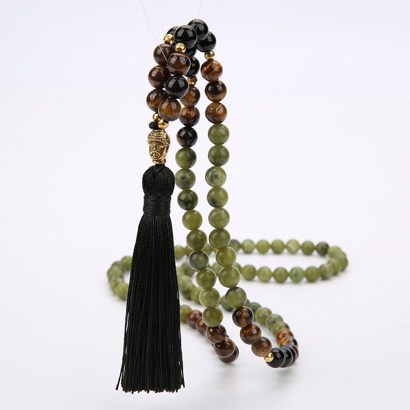 Pulsera Mala de Protección de Jaspe Verde Tibetano con Buddha Stones