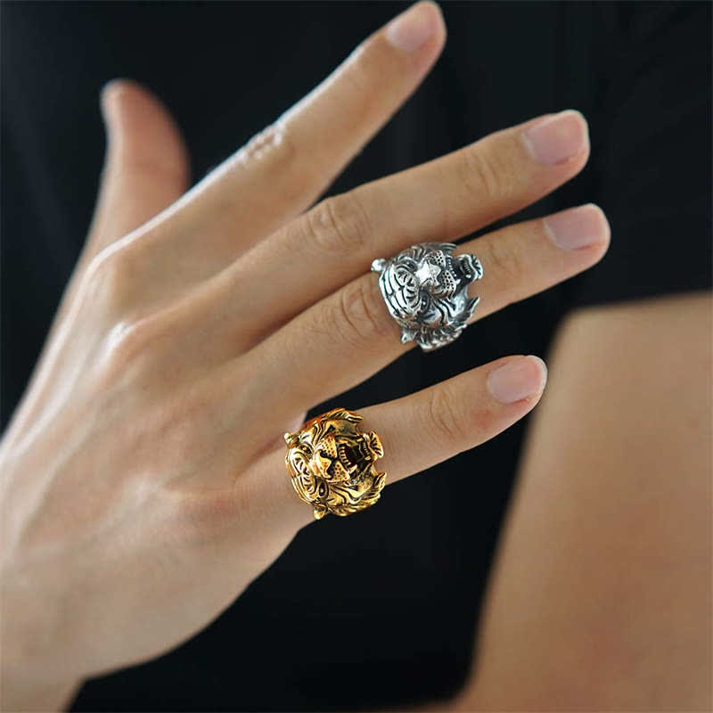 Anillo de motociclista Punk Rock con equilibrio de acero titanio y cabeza de tigre Animal para hombre