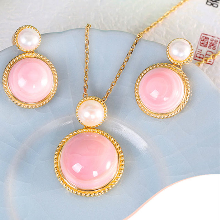 Juego de joyas con colgante de plata de ley 925 con Buddha Stones y concha de reina de la suerte