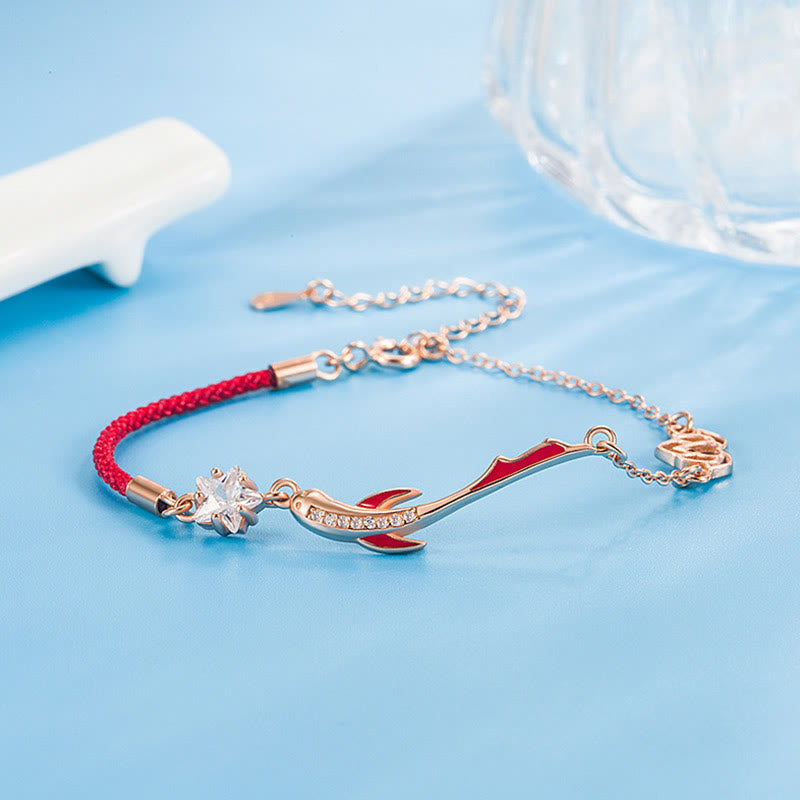Pulsera de hilo rojo trenzado con estrella de loto y pez Koi de la suerte de plata de ley 925 con Buddha Stones