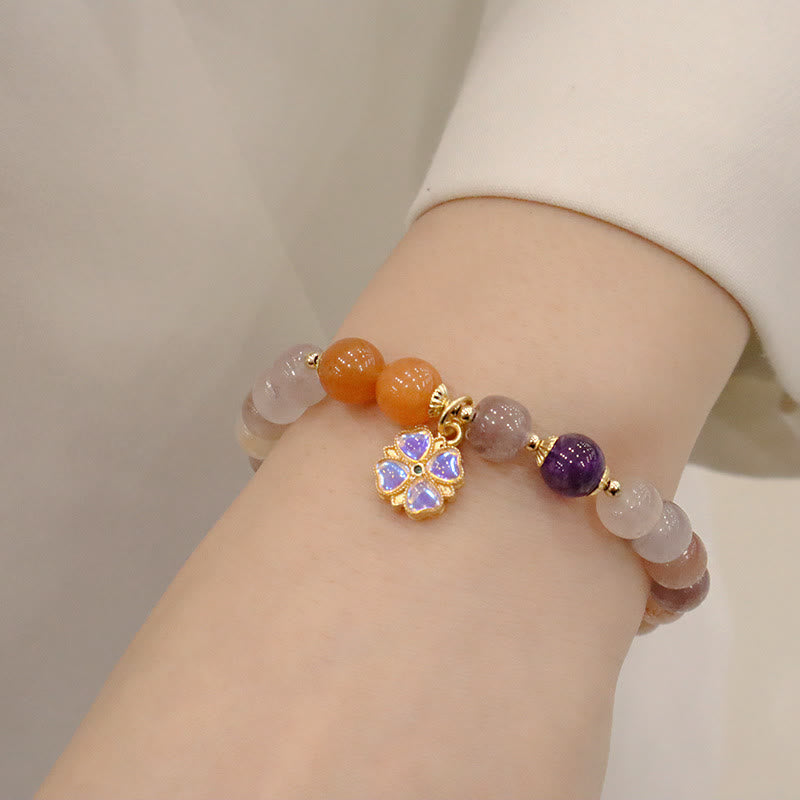 Pulsera de la riqueza del encanto del grano de la flor violeta del jade de la seda dorada púrpura natural de las Buddha Stones