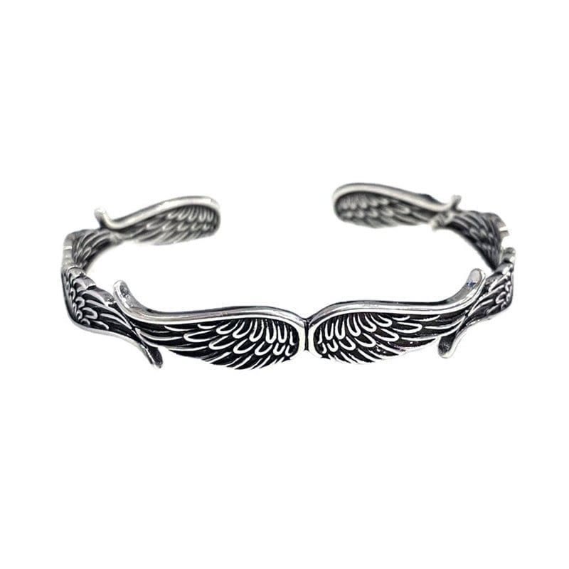 Brazalete de pulsera de la suerte tallada con patrón de plumas de alas de ángel de Buddha Stones