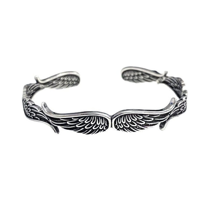 Brazalete de pulsera de la suerte tallada con patrón de plumas de alas de ángel de Buddha Stones