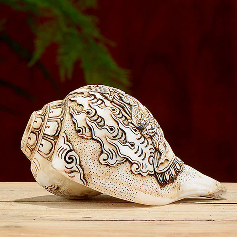 Concha tibetana hecha a mano grabada Shankha Buddha Avalokitesvara, decoración de riqueza