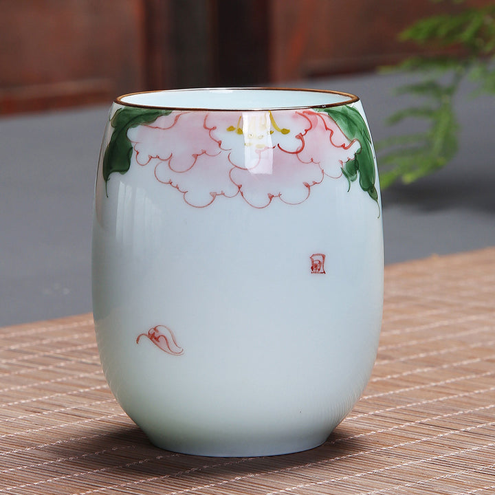 Taza de té de cerámica con Buddha Stones, pez Koi, paisaje de loto, diente de león, flor de peonía, taza de té de Kung Fu
