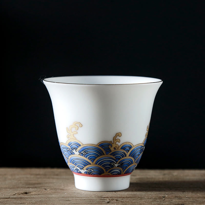 Tazas de té de cerámica con ondas del océano y el mar Vintage de Buddha Stones