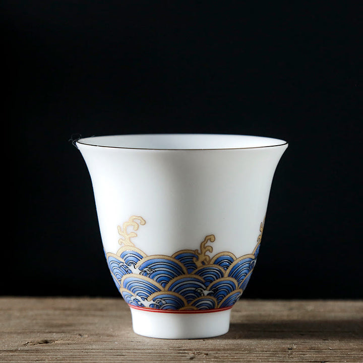 Tazas de té de cerámica con ondas del océano y el mar Vintage de Buddha Stones