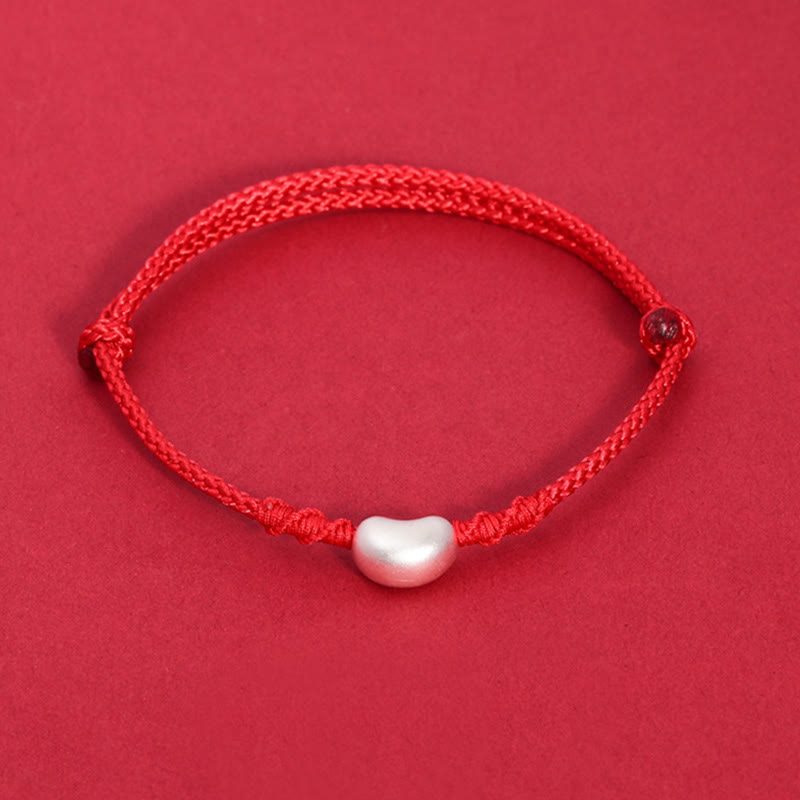 Pulsera trenzada hecha a mano con diseño de frijol de plata de ley 999 con Buddha Stones