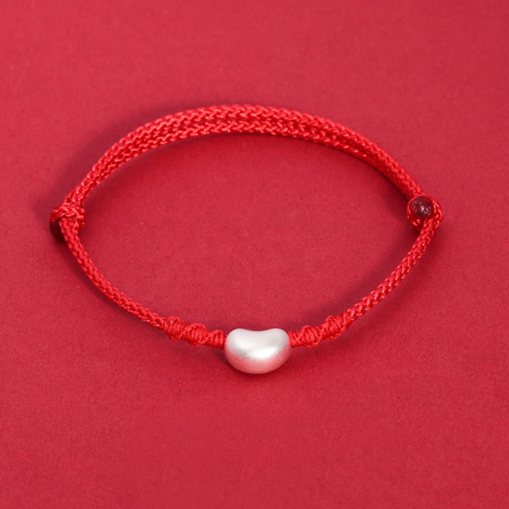 Pulsera trenzada hecha a mano con diseño de frijol de plata de ley 999 con Buddha Stones