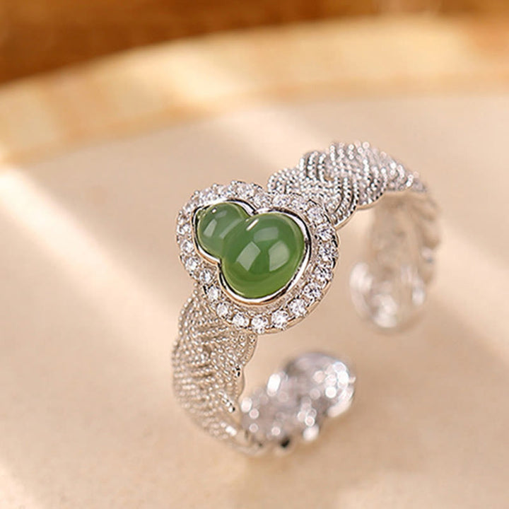Juego de anillos de pulsera de la suerte con forma de calabaza de jade cian hetiano natural chapado en plata de ley 925 con Buddha Stones