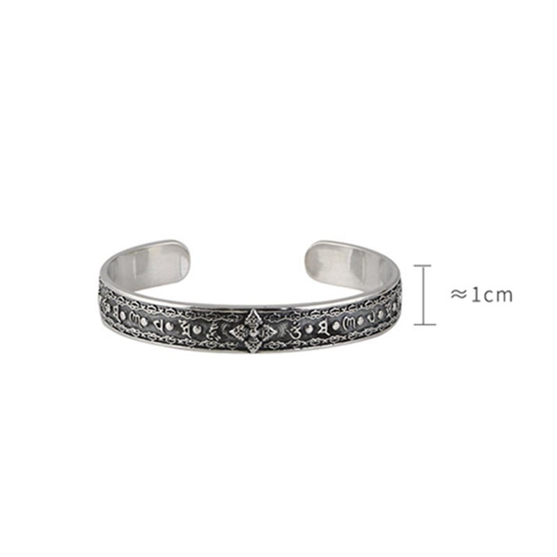 Pulsera de plata de ley 925 con Buddha Stones Om Mani Padme Hum doble Dorje grabado sabiduría