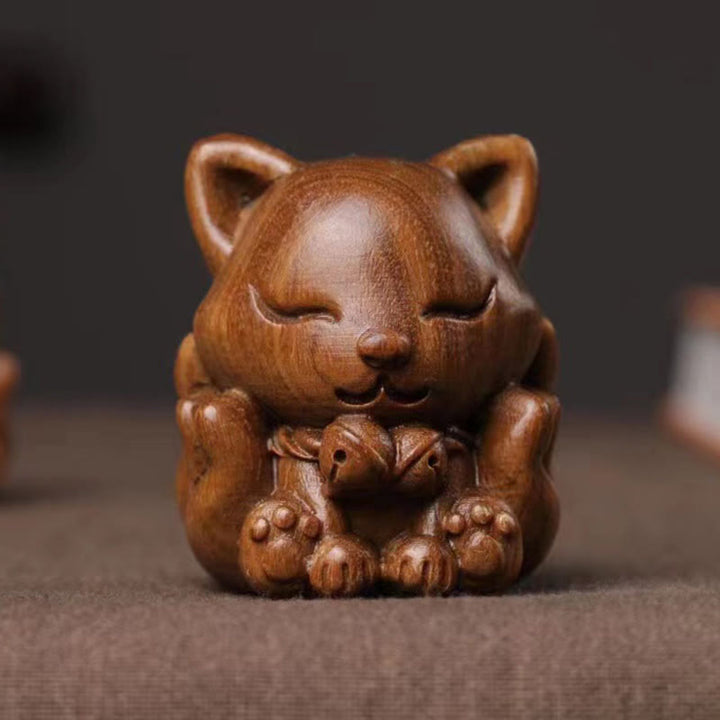 Miniatura de zorro de nueve colas, Buddha Stones, marfil, fruta, sándalo, sándalo verde, decoración bendita
