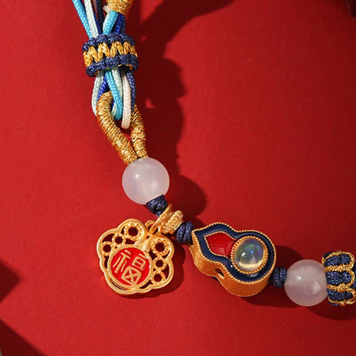 Pulsera de nudo de reencarnación con cuerda de bendición de calabaza hecha a mano de plata de ley 925