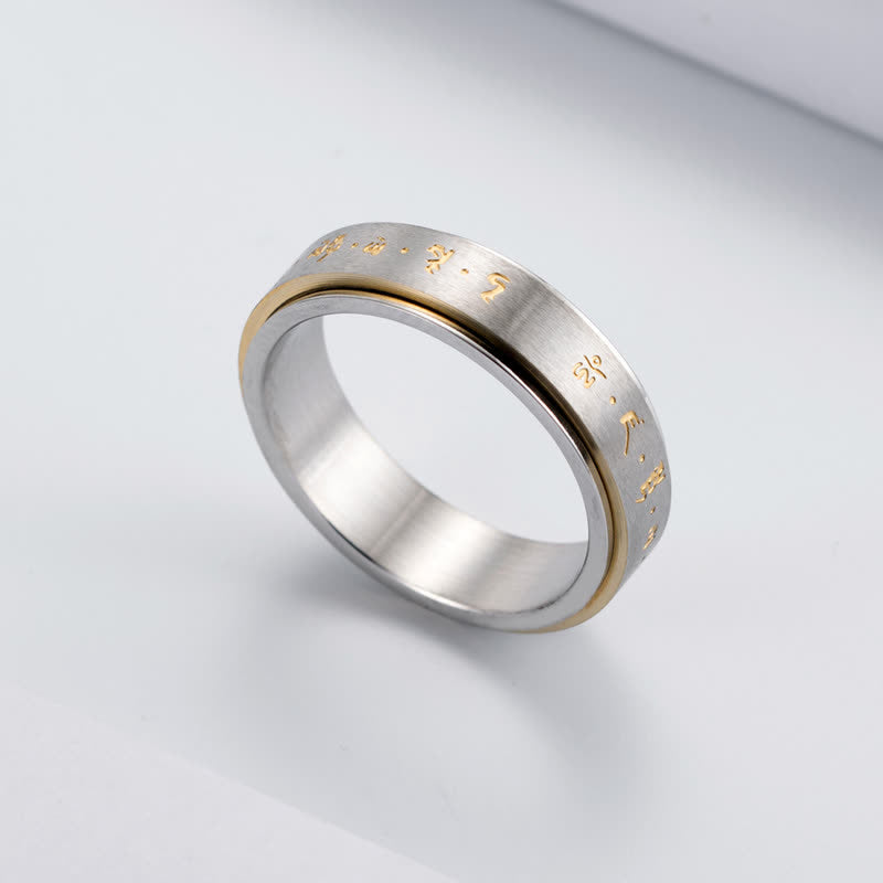 Anillo giratorio de equilibrio de acero titanio Mantra de Buddha Stones
