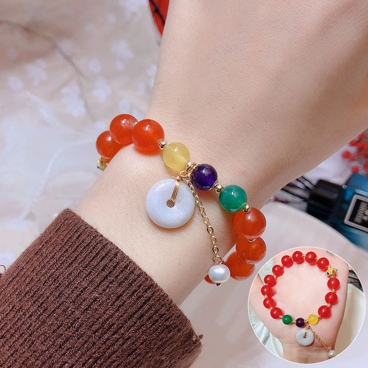 Pulsera de confianza con dije de hebilla de paz y ágata roja de jade con Buddha Stones