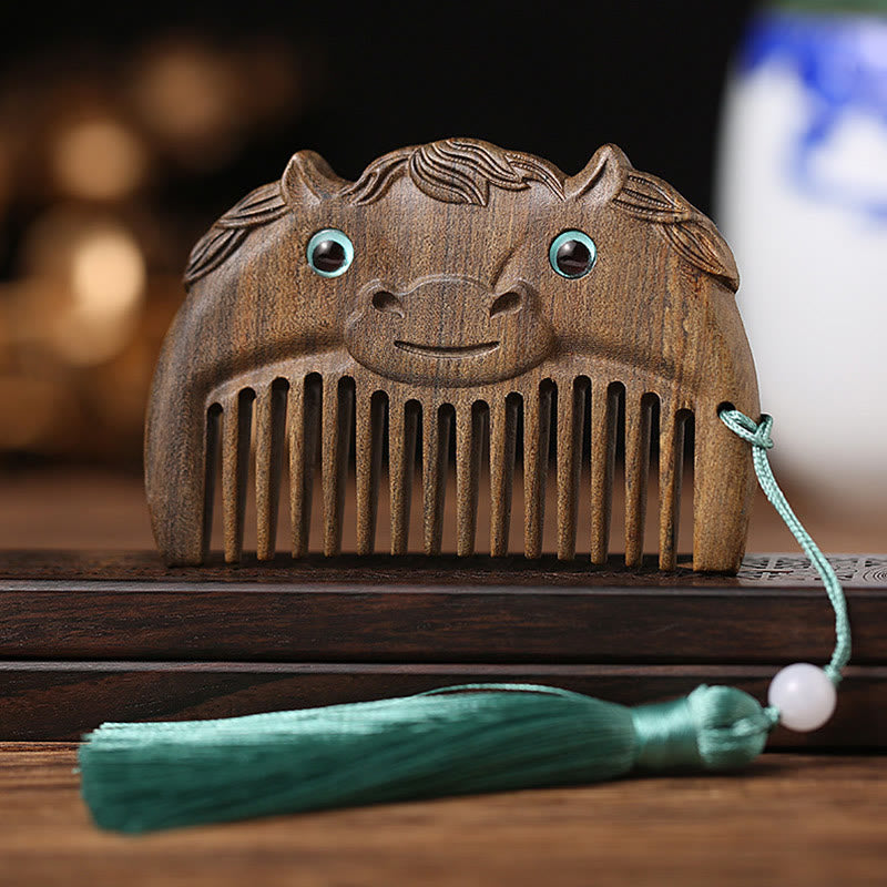 Mini peine portátil de la paz de sándalo verde del zodiaco chino - Chacate Preto Wood - Caballo - image 13