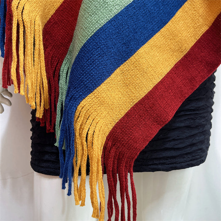 Bufanda de viaje acogedora para invierno con diseño de rayas tibetanas de Buddha Stones, chal con borlas