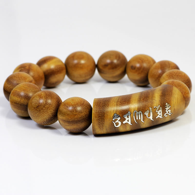 Pulsera de plata de ley 999 con Buddha Stones, sándalo verde, Om Mani Padme Hum, dragón, Fénix, Dharmachakra, con incrustaciones de paz