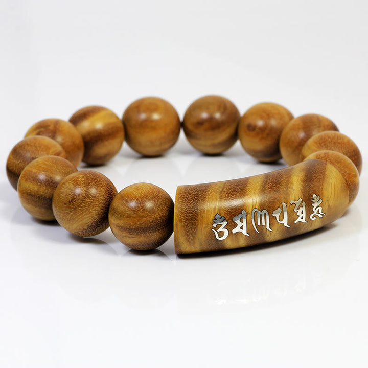 Pulsera de plata de ley 999 con Buddha Stones, sándalo verde, Om Mani Padme Hum, dragón, Fénix, Dharmachakra, con incrustaciones de paz