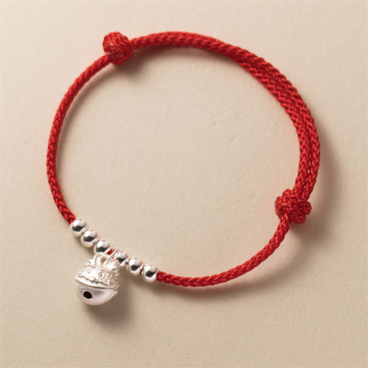 Buddha Stones Año del Dragón Pulsera roja trenzada de plata de ley 925 hecha a mano con dragón tallado con éxito