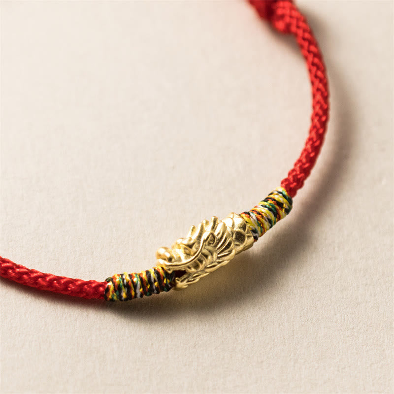 Pulsera de cuerda roja con Buddha Stones de plata de ley 925, Año del Dragón, fuerza de la suerte - Oro (circunferencia de la muñeca 14-21 cm) - image 1