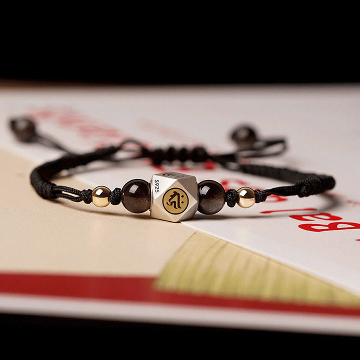 Pulsera trenzada de plata de ley 925 hecha a mano con Buddha Stones , zodíaco chino, Buda natal, cinabrio