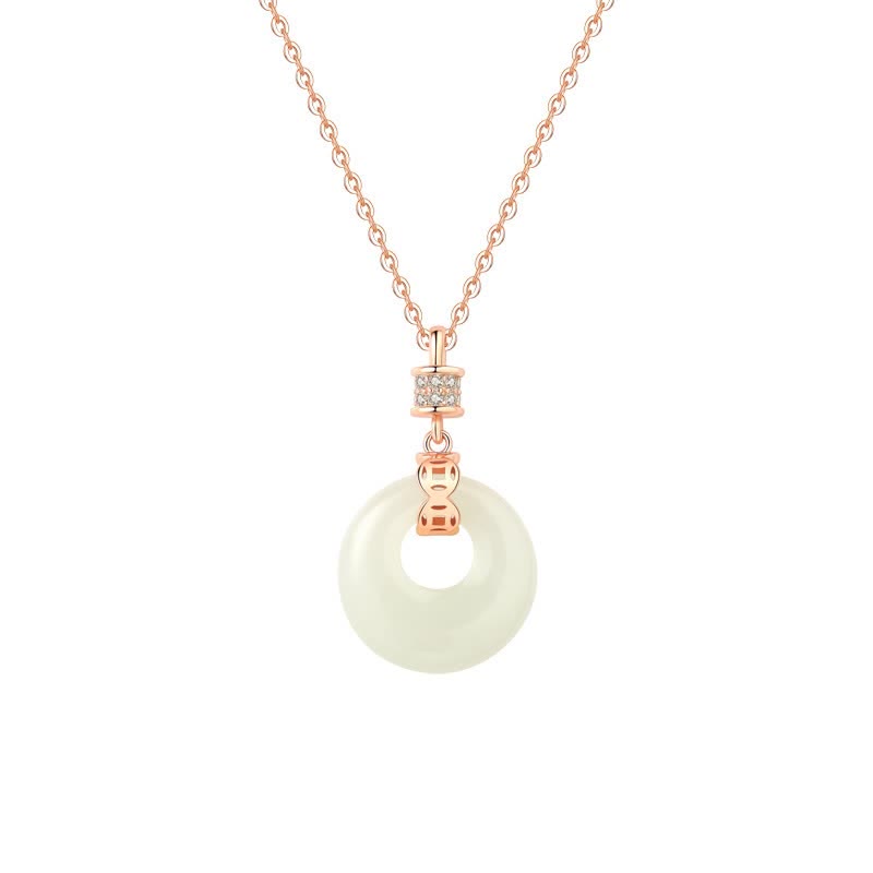 Colgante de plata de ley 925 con moneda de jade blanco hetiano, flor, hebilla de la paz, suerte